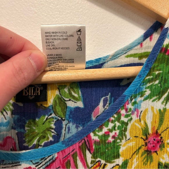 Vtg 90s Bila Colorful Travel Print Crinkle Gauze Midi Dress Sz M Boho Summer - Picture 7 of 10